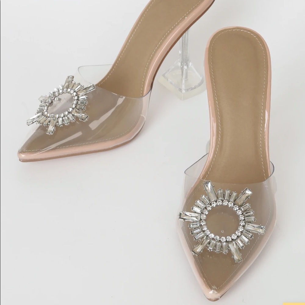 Clear bridal heels with silver rhinestones